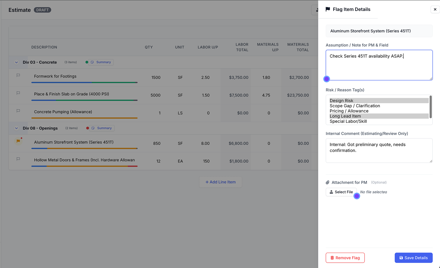 BidFlow Assumption Capture Interface